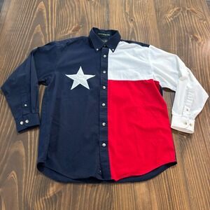 TIGER HILL Mens Medium Long Sleeve Button Down Texas Flag Cotton Luxury Shirt
